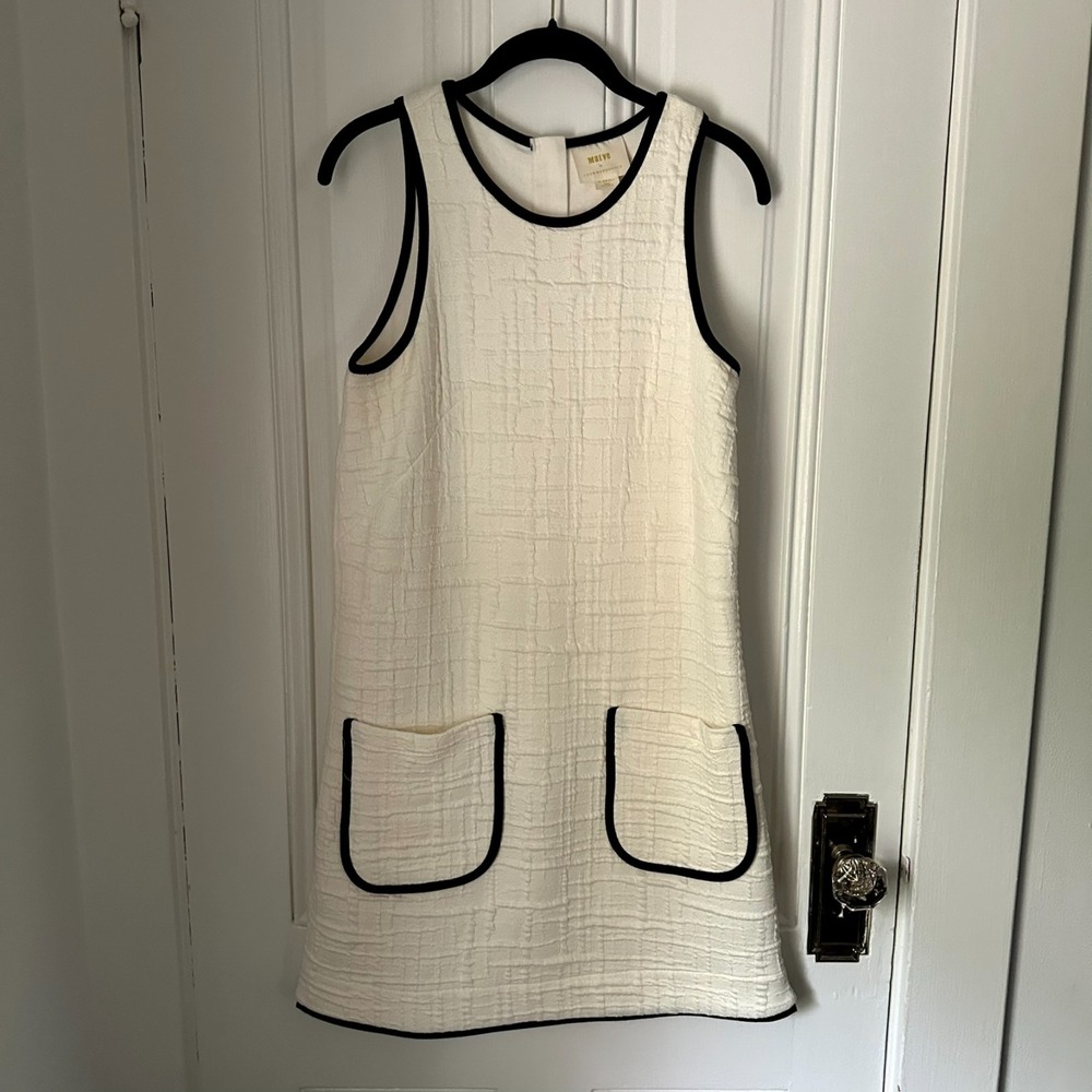 Maeve White Mini Dress with Black Trim